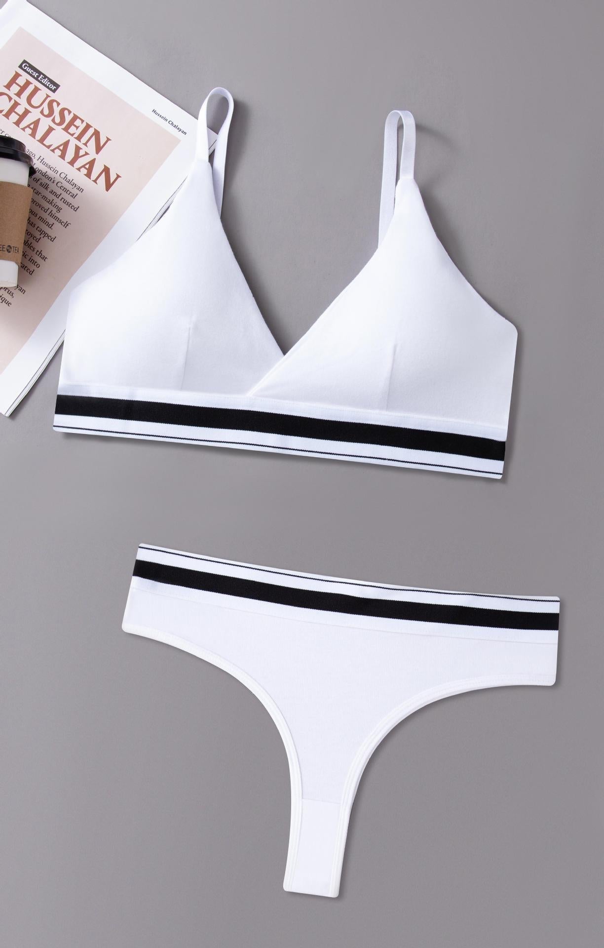 Femmeease - Seamless Sports Bra and Thong Set Free Size - White