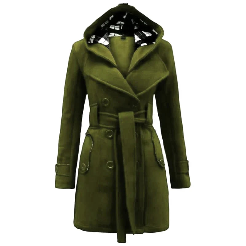 Fleece Double Breasted Waist Belt Long Coat
