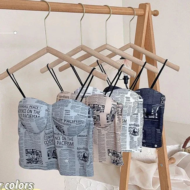 Femmeease - Newspaper Print Crop Top - Black