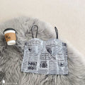 Femmeease - Newspaper Print Crop Top - Grey