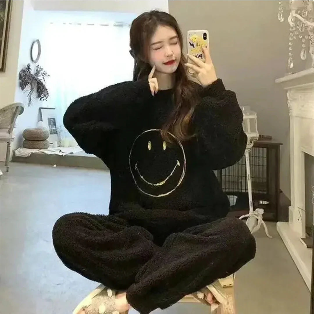 Smiley Face Fleece Pajama Suit