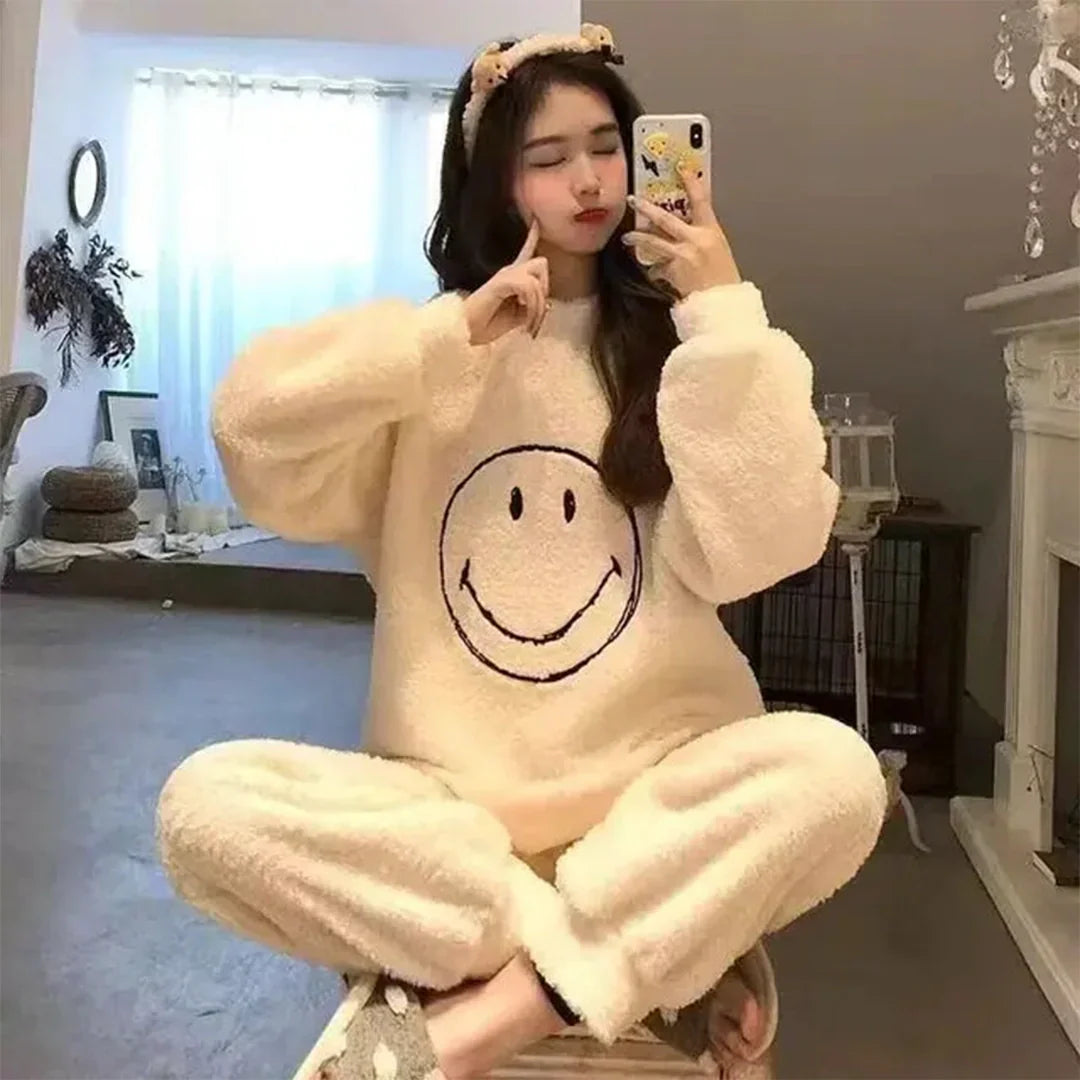 Smiley Face Fleece Pajama Suit