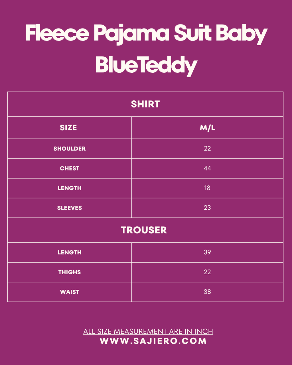Fleece Pajama Suit Baby BlueTeddy