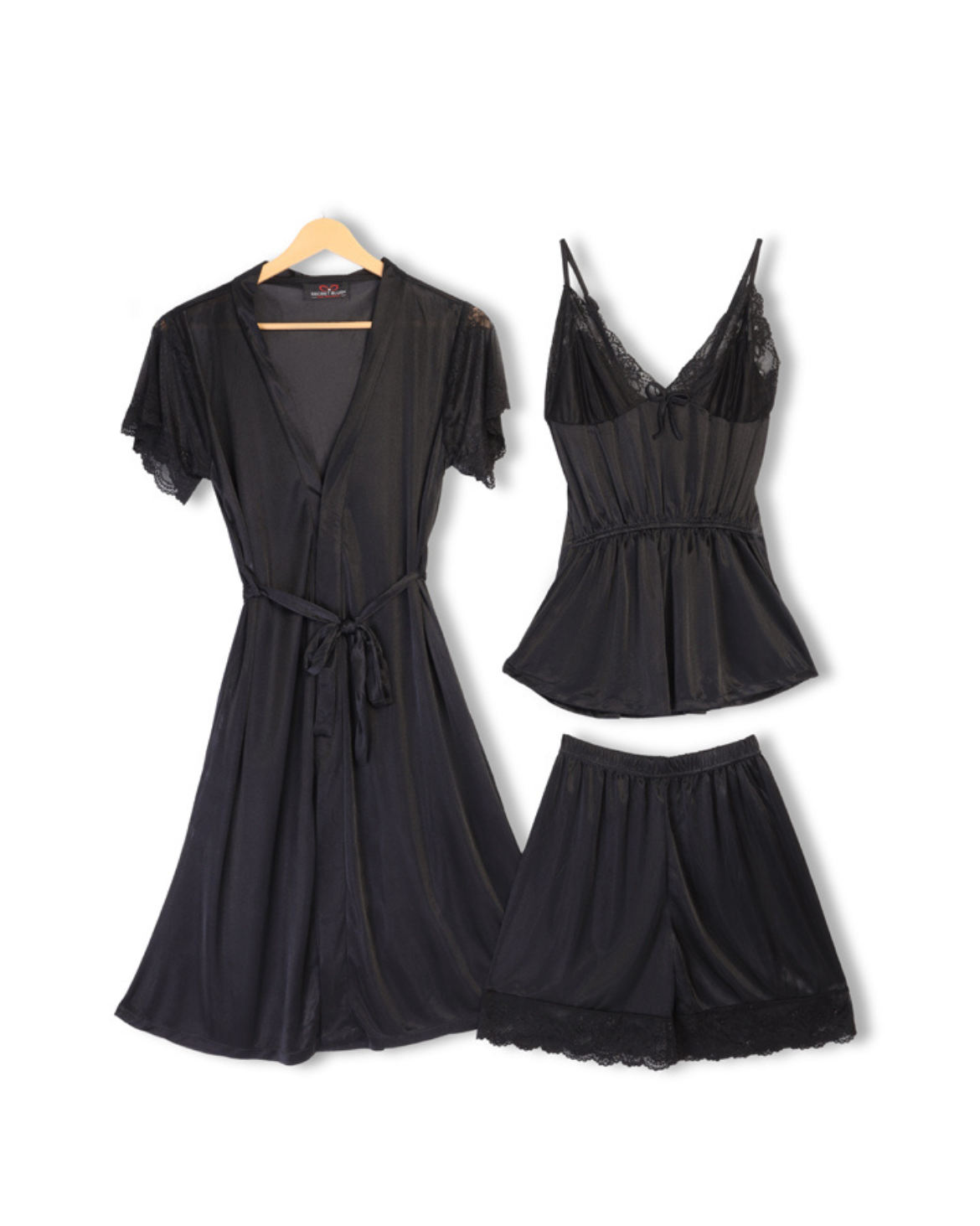 Silk Pajama Suit with Gown - Midnight Blush