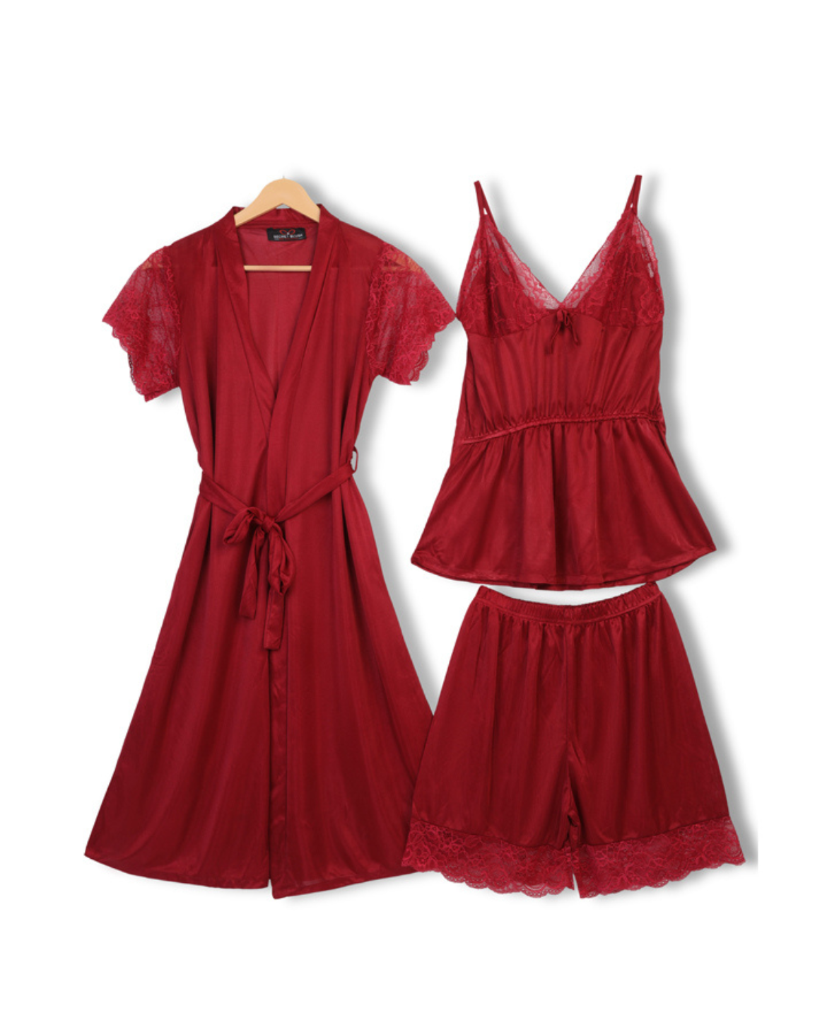 Silk Pajama Suit with Gown - Midnight Blush