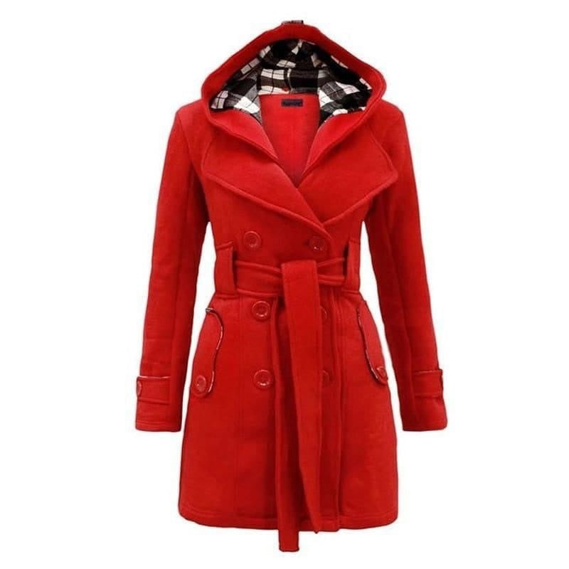 Fleece Double Breasted Waist Belt Long Coat