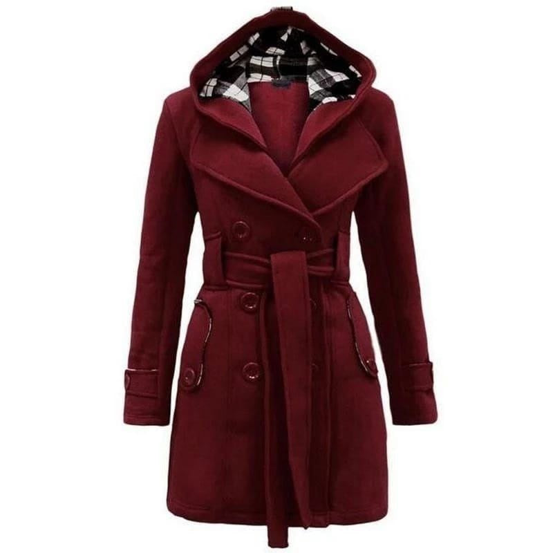 Fleece Double Breasted Waist Belt Long Coat