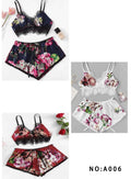 Femmeease Lingerie Set Printed Satin Two Piece Lace Bra and Panty  with Elastic A006