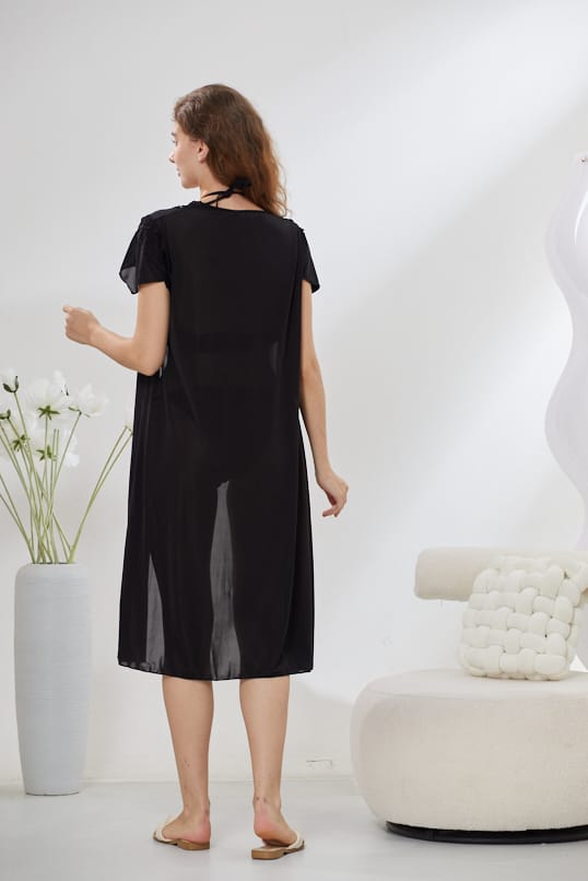 6-Piece Satin Nightwear Set - Marvella Black