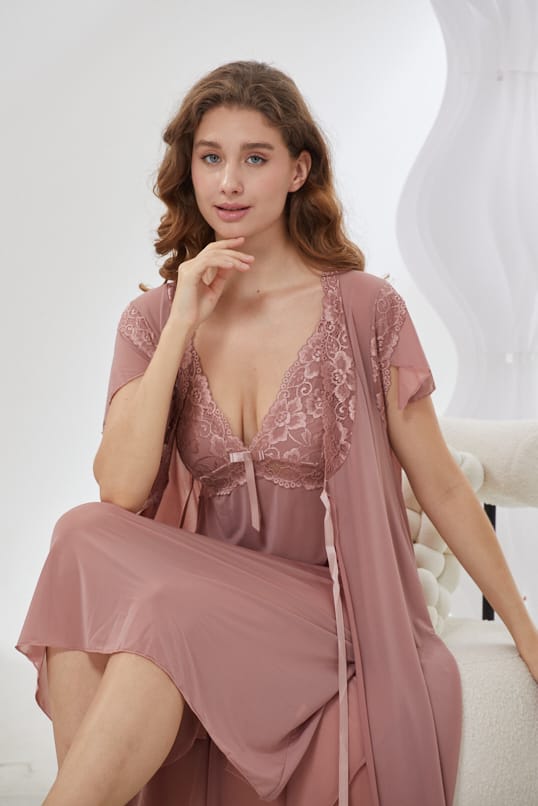 6-Piece Satin Nightwear Set - Marvella Pink
