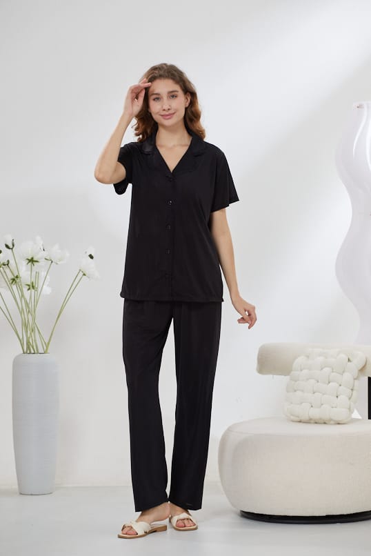 4-Piece Satin Nightwear Set - Rosvian Black