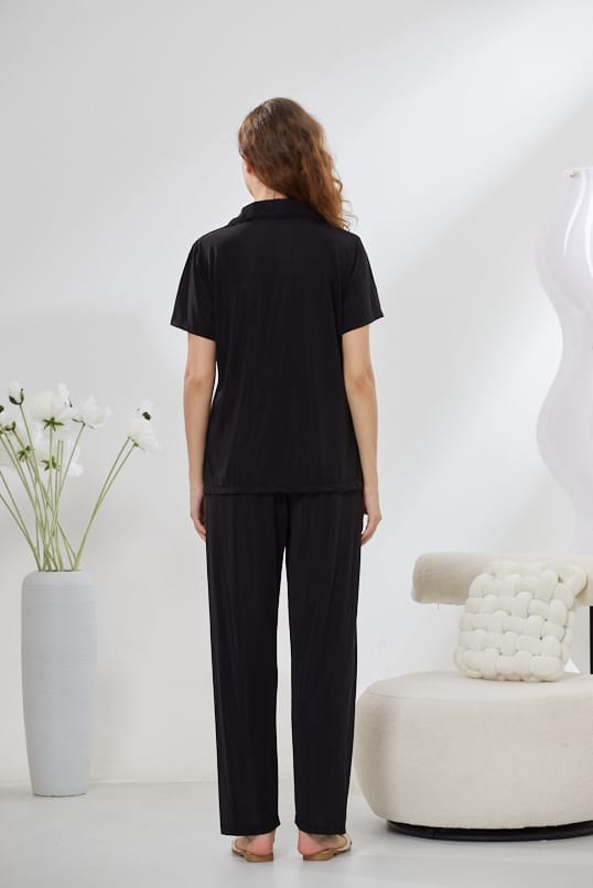 4-Piece Satin Nightwear Set - Rosvian Black