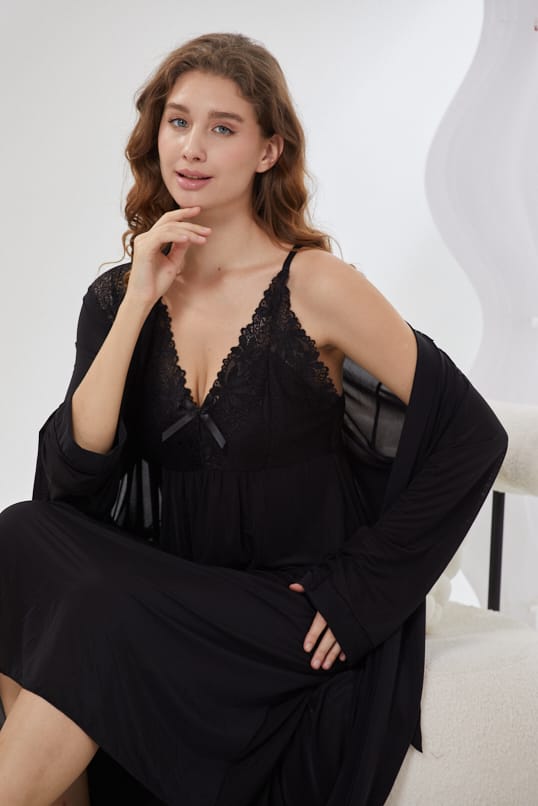 4-Piece Satin Nightwear Set - Rosvian Black