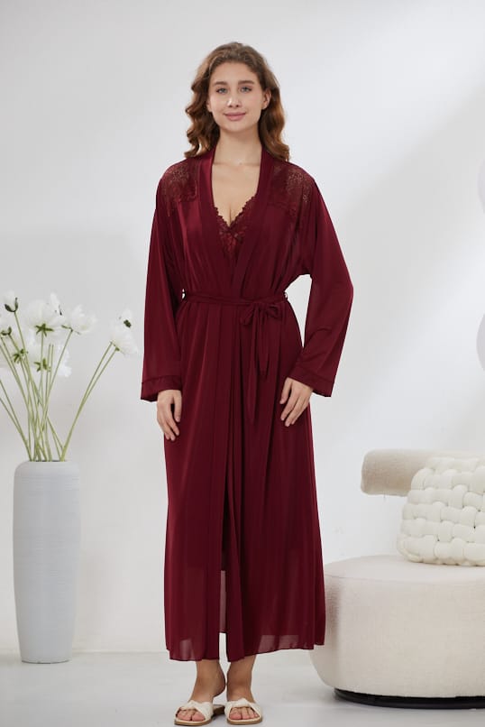 4-Piece Satin Nightwear Set - Rosvian Maroon