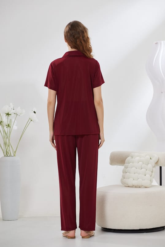4-Piece Satin Nightwear Set - Rosvian Maroon