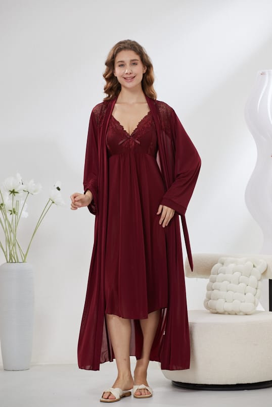 4-Piece Satin Nightwear Set - Rosvian Maroon