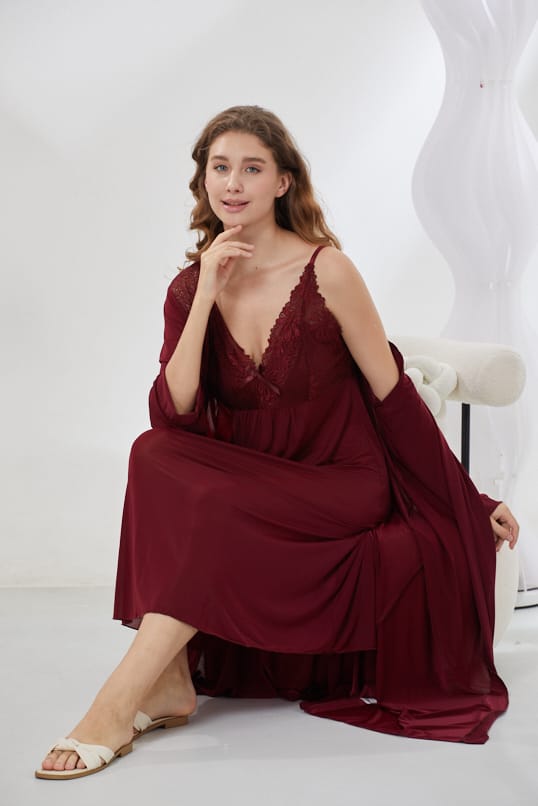 4-Piece Satin Nightwear Set - Rosvian Maroon