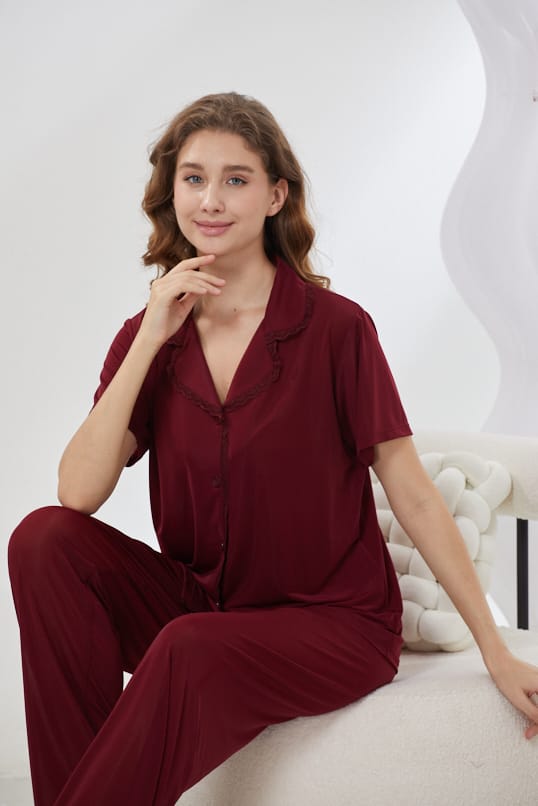 4-Piece Satin Nightwear Set - Rosvian Maroon