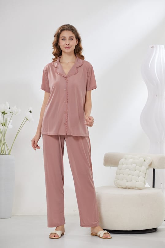 4-Piece Satin Nightwear Set - Rosvian Pink