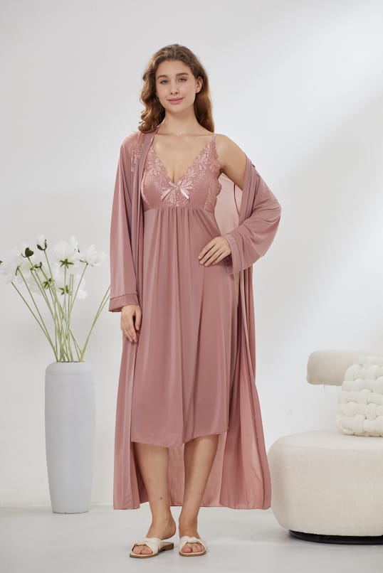4-Piece Satin Nightwear Set - Rosvian Pink