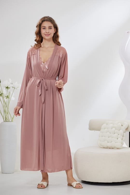4-Piece Satin Nightwear Set - Rosvian Pink