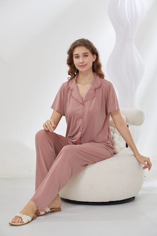 4-Piece Satin Nightwear Set - Rosvian Pink