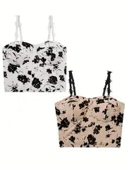 Femmeease - Camisole Floral Bra Flower Strap - Cream