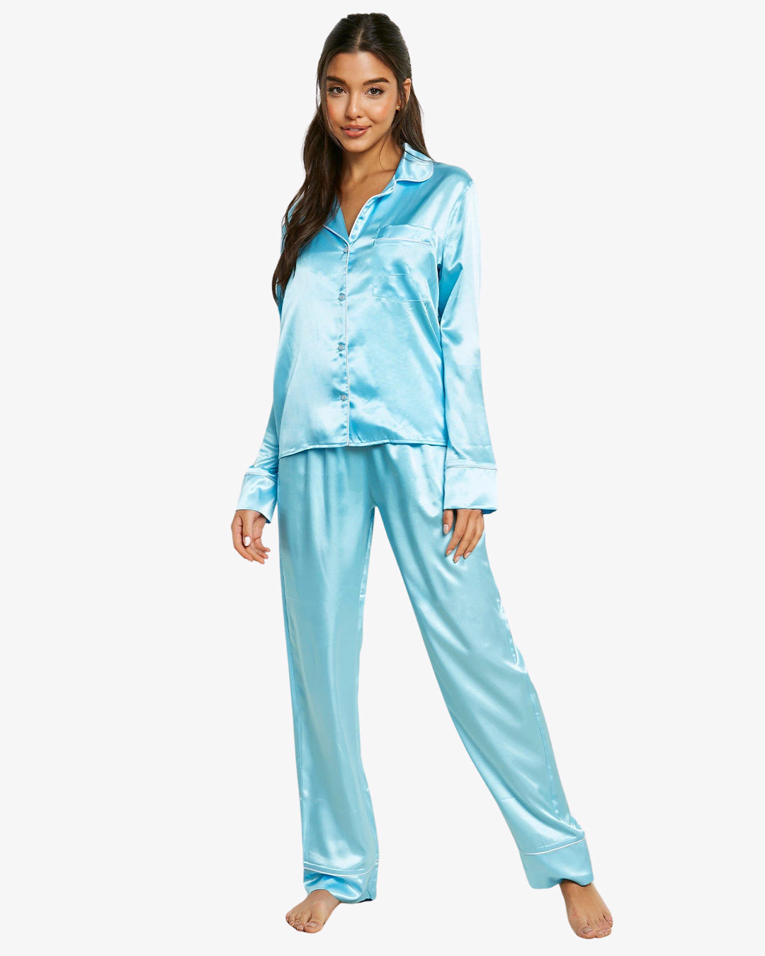 Silk Pajama Suit with Scrunchie - Pearl