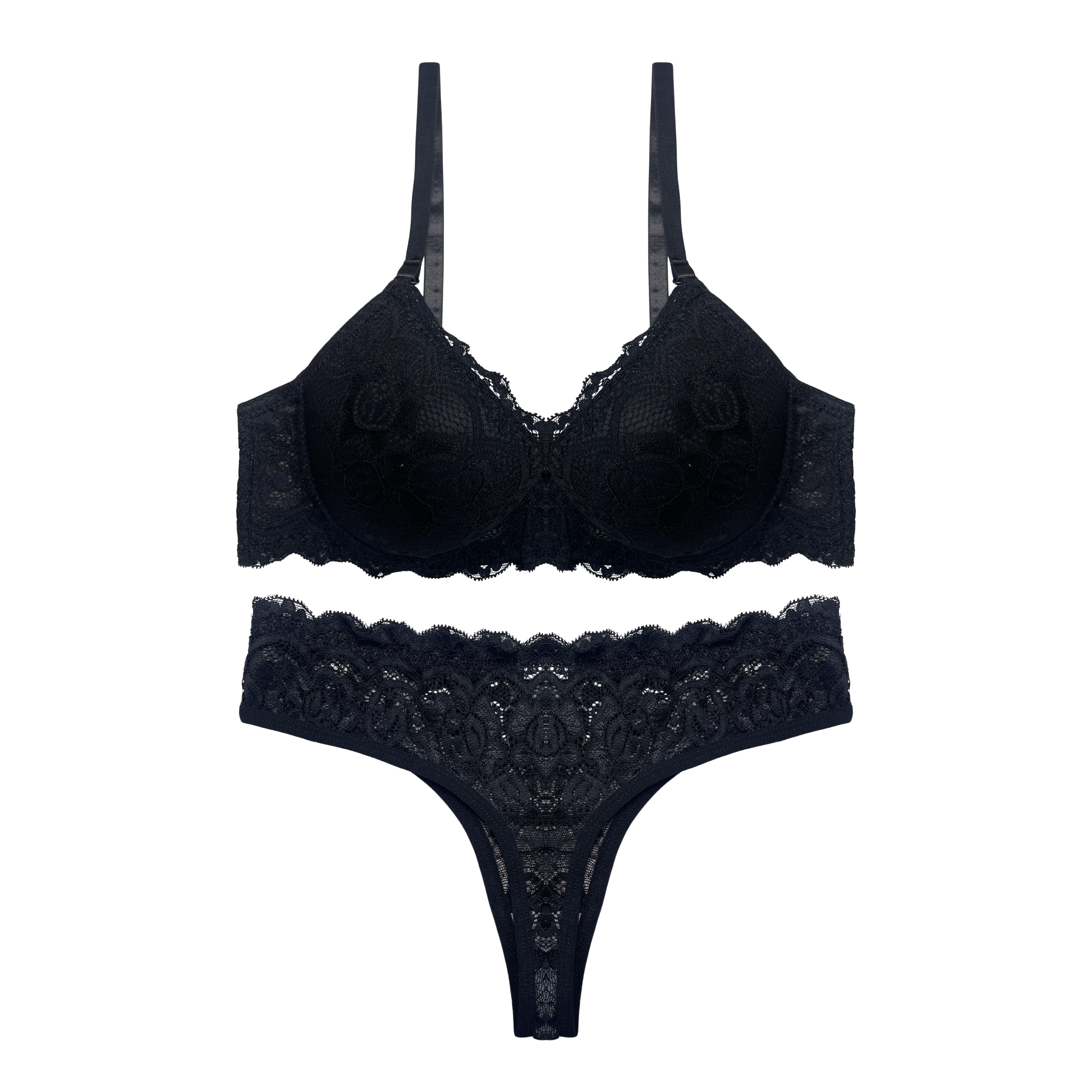 Setbre Lacy Padded Bra and Panty Set Black