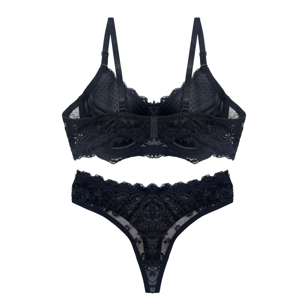 Setbre Lacy Padded Bra and Panty Set Black