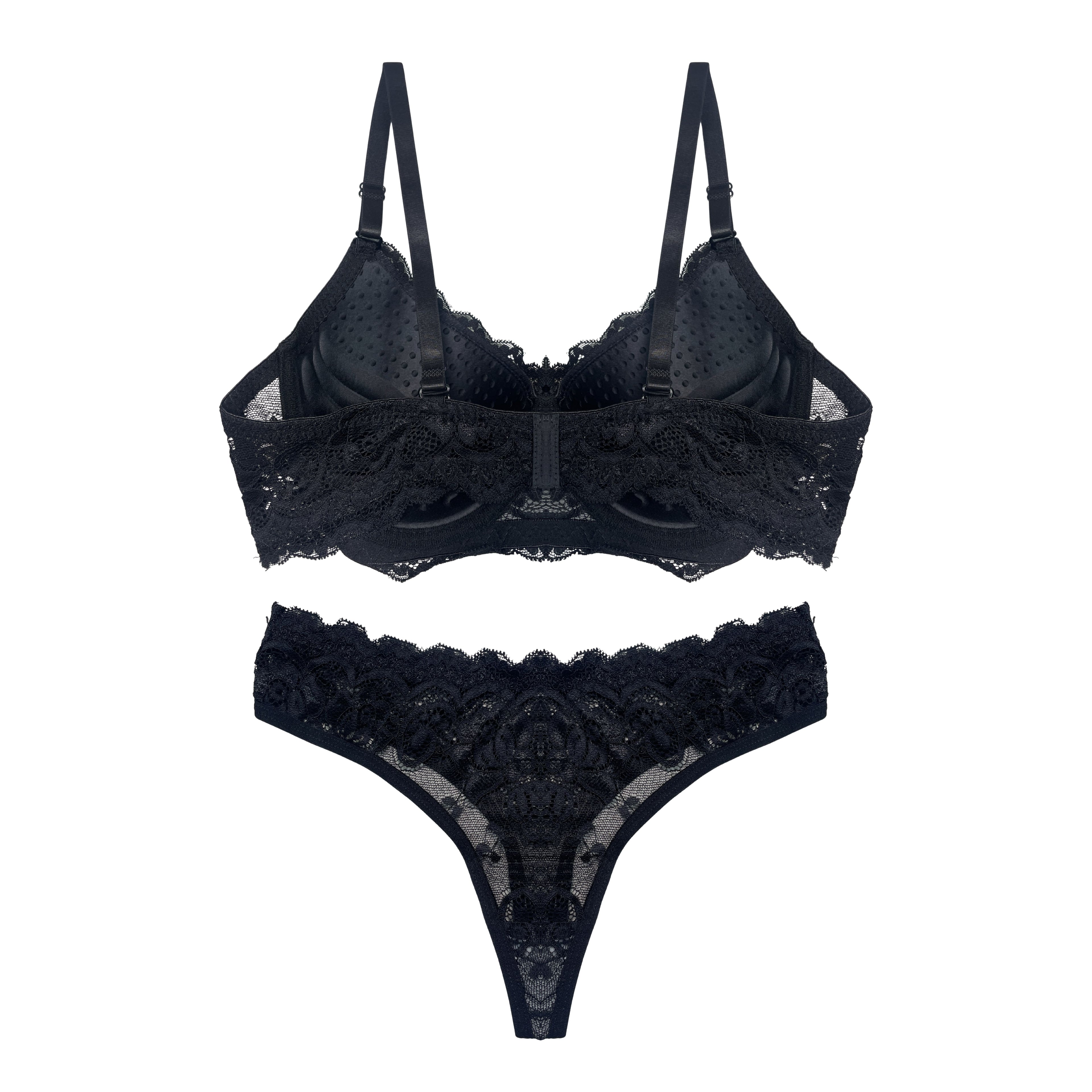 Setbre Lacy Padded Bra and Panty Set Black