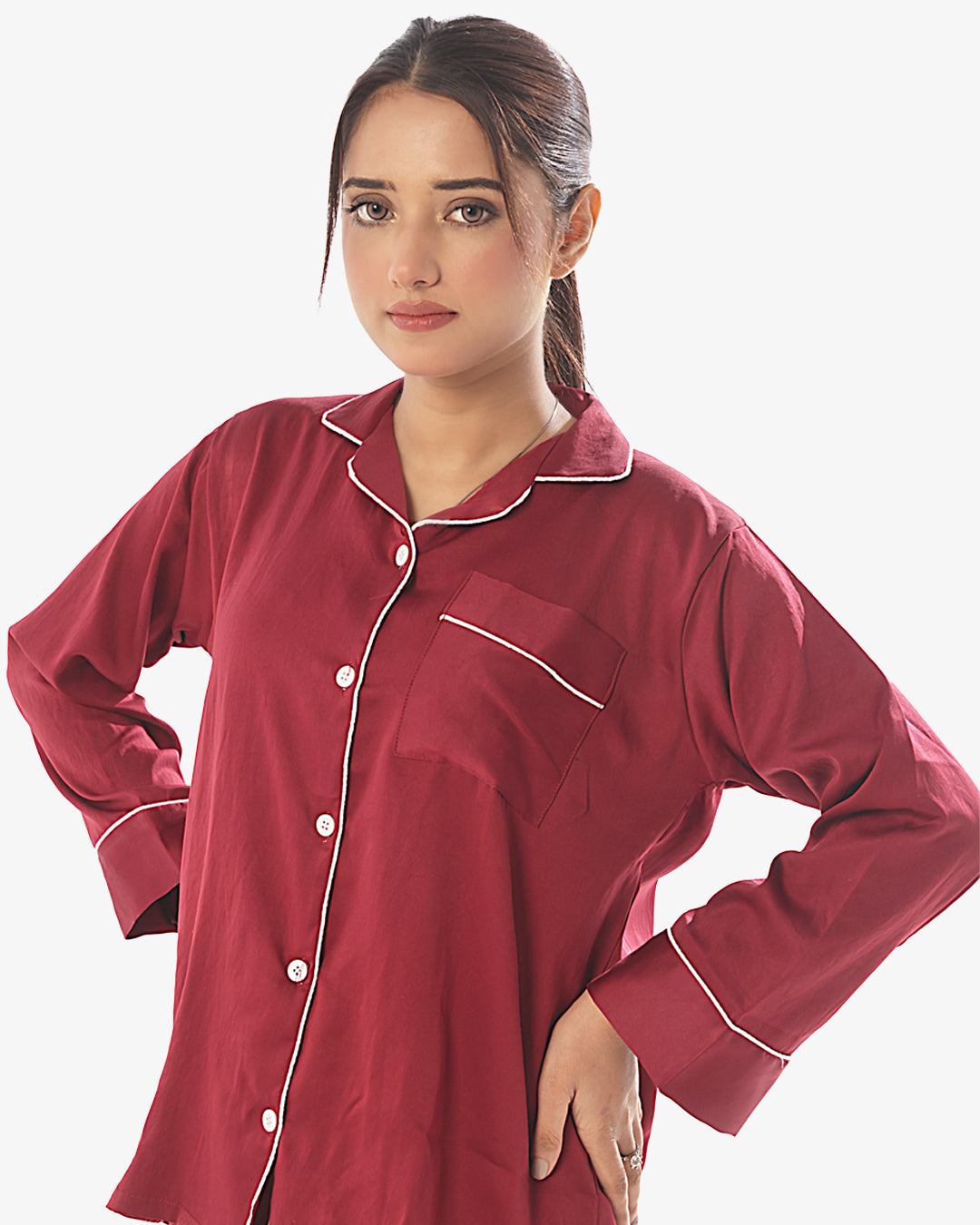 Silk Pajama Suit with Scrunchie - Pearl